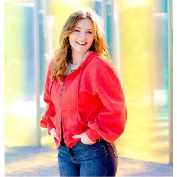 CAbi Tops - Cabi Womens Poet Sleeve Oversized Tassel Zip Up Hoodie Coral Orange size Small